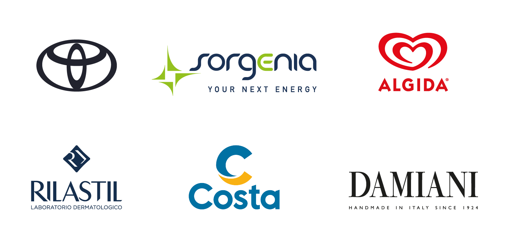Toyota, Sorgenia, Algida, Rilastil, Costa, Damiani